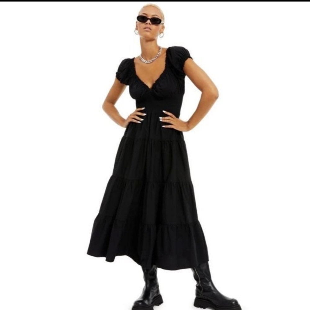 Danielle bernstein weworewhat black poplin midi dress L